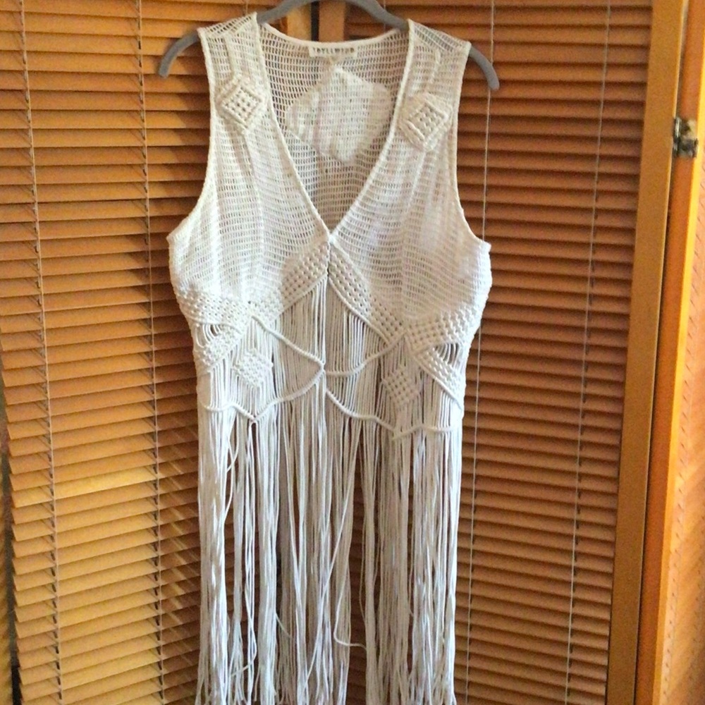 Idyllwind Cream Crochet Fringe Maxi Vest